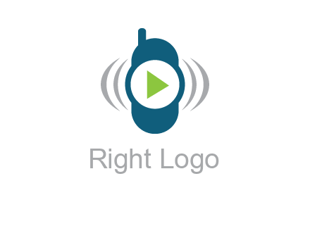 play button inside cell phone with communication signals logo