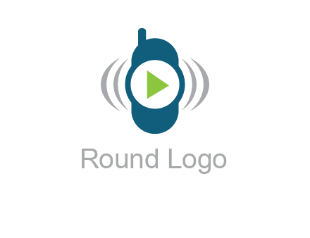 play button inside cell phone with communication signals logo