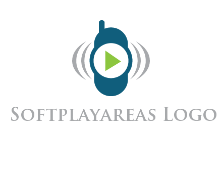 play button inside cell phone with communication signals logo
