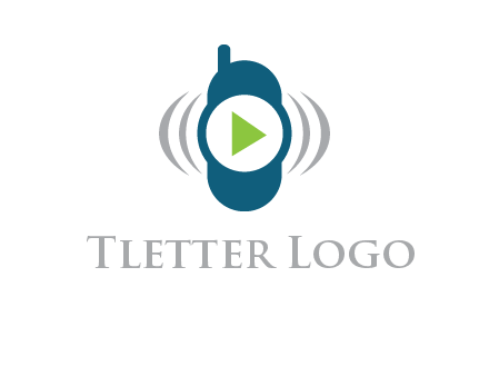 play button inside cell phone with communication signals logo