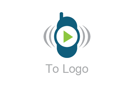 play button inside cell phone with communication signals logo