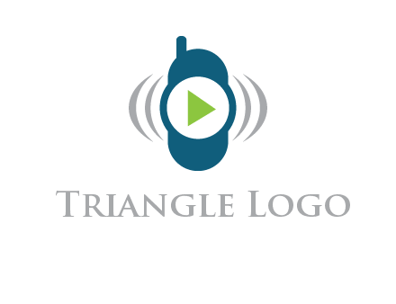 play button inside cell phone with communication signals logo