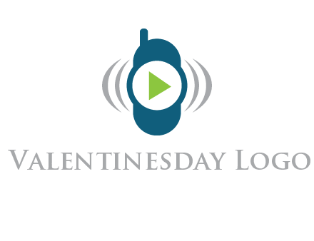 play button inside cell phone with communication signals logo
