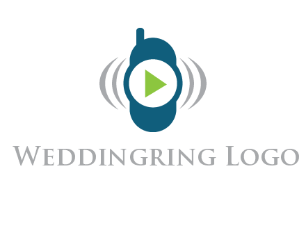 play button inside cell phone with communication signals logo