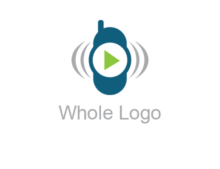 play button inside cell phone with communication signals logo