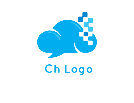 cloud forming speech bubble with technology squares connection logo