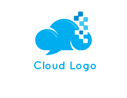 cloud forming speech bubble with technology squares connection logo
