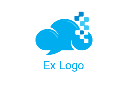 cloud forming speech bubble with technology squares connection logo