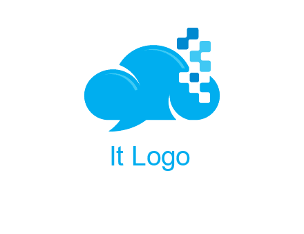 cloud forming speech bubble with technology squares connection logo