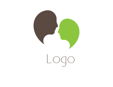 two silhouette faces forming speech bubble logo