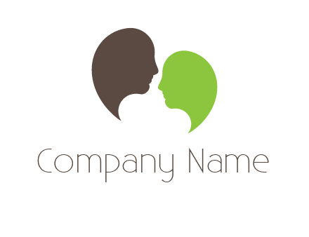 two silhouette faces forming speech bubble logo