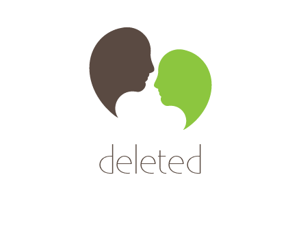 two silhouette faces forming speech bubble logo