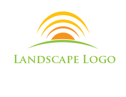 abstract landscape with sun and swooshes logo