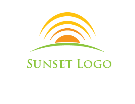 abstract landscape with sun and swooshes logo