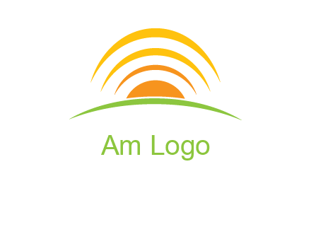 abstract landscape with sun and swooshes logo