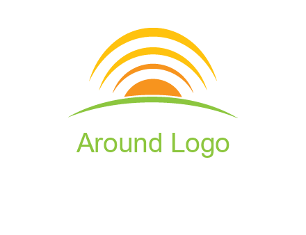 abstract landscape with sun and swooshes logo