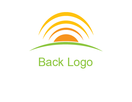 abstract landscape with sun and swooshes logo