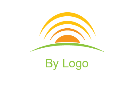 abstract landscape with sun and swooshes logo
