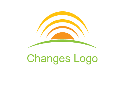 abstract landscape with sun and swooshes logo