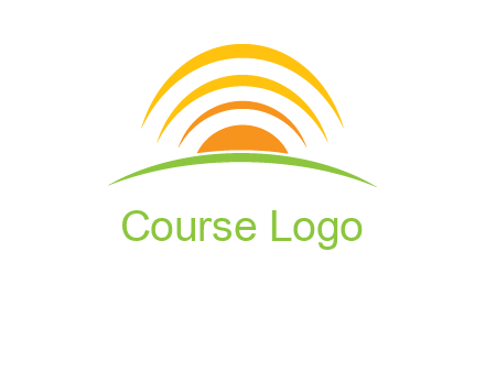 abstract landscape with sun and swooshes logo