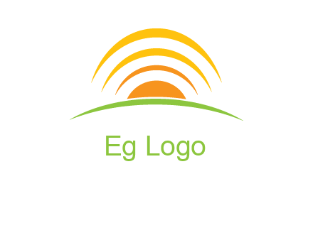 abstract landscape with sun and swooshes logo