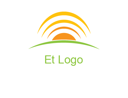 abstract landscape with sun and swooshes logo