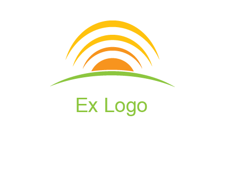 abstract landscape with sun and swooshes logo