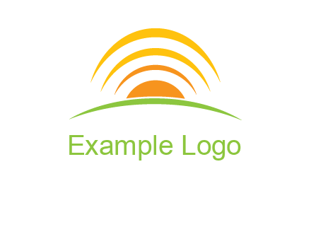 abstract landscape with sun and swooshes logo