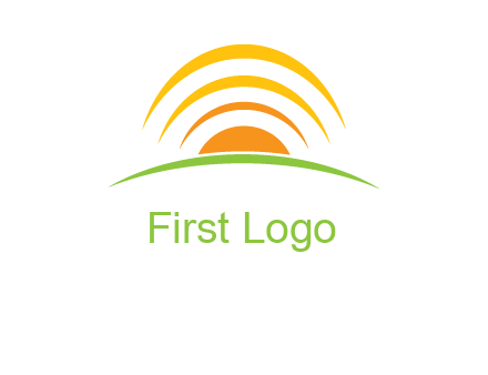 abstract landscape with sun and swooshes logo