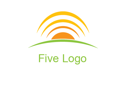 abstract landscape with sun and swooshes logo