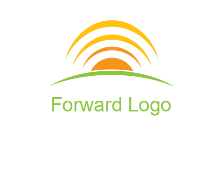 abstract landscape with sun and swooshes logo