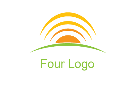 abstract landscape with sun and swooshes logo