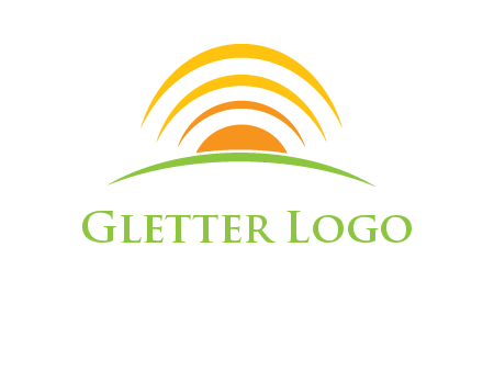 abstract landscape with sun and swooshes logo
