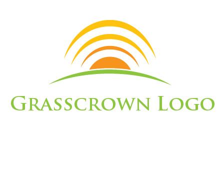 abstract landscape with sun and swooshes logo
