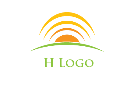 abstract landscape with sun and swooshes logo