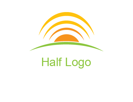 abstract landscape with sun and swooshes logo