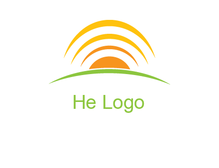 abstract landscape with sun and swooshes logo