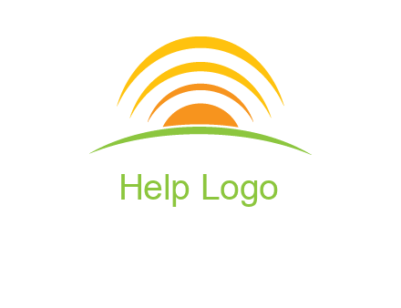 abstract landscape with sun and swooshes logo