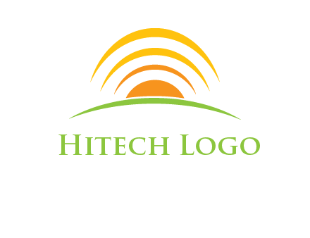 abstract landscape with sun and swooshes logo