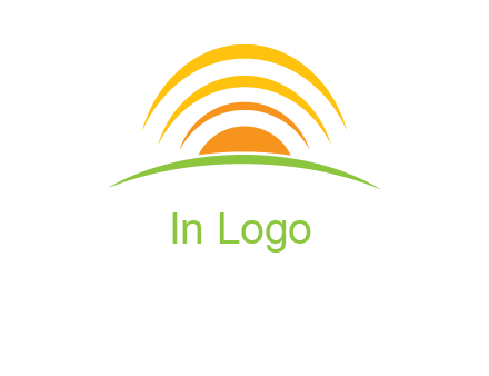 abstract landscape with sun and swooshes logo
