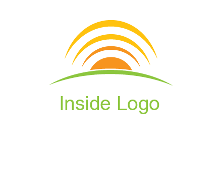 abstract landscape with sun and swooshes logo