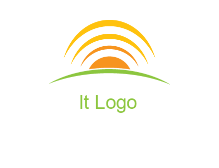 abstract landscape with sun and swooshes logo