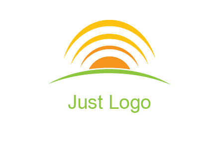 abstract landscape with sun and swooshes logo