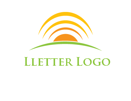 abstract landscape with sun and swooshes logo