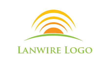 abstract landscape with sun and swooshes logo