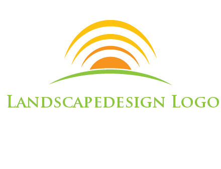 abstract landscape with sun and swooshes logo