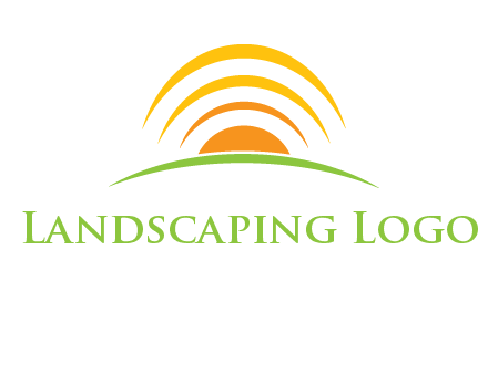 abstract landscape with sun and swooshes logo