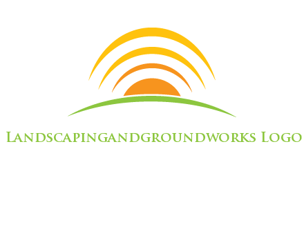abstract landscape with sun and swooshes logo