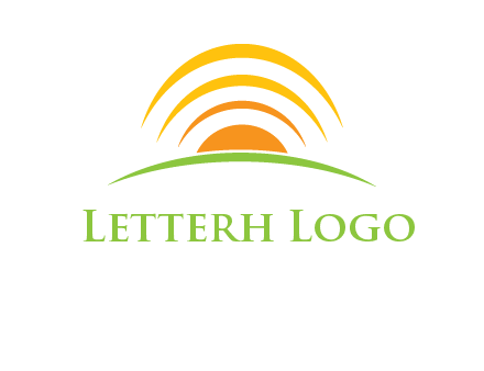 abstract landscape with sun and swooshes logo