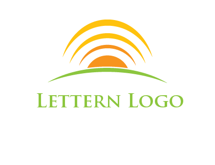 abstract landscape with sun and swooshes logo
